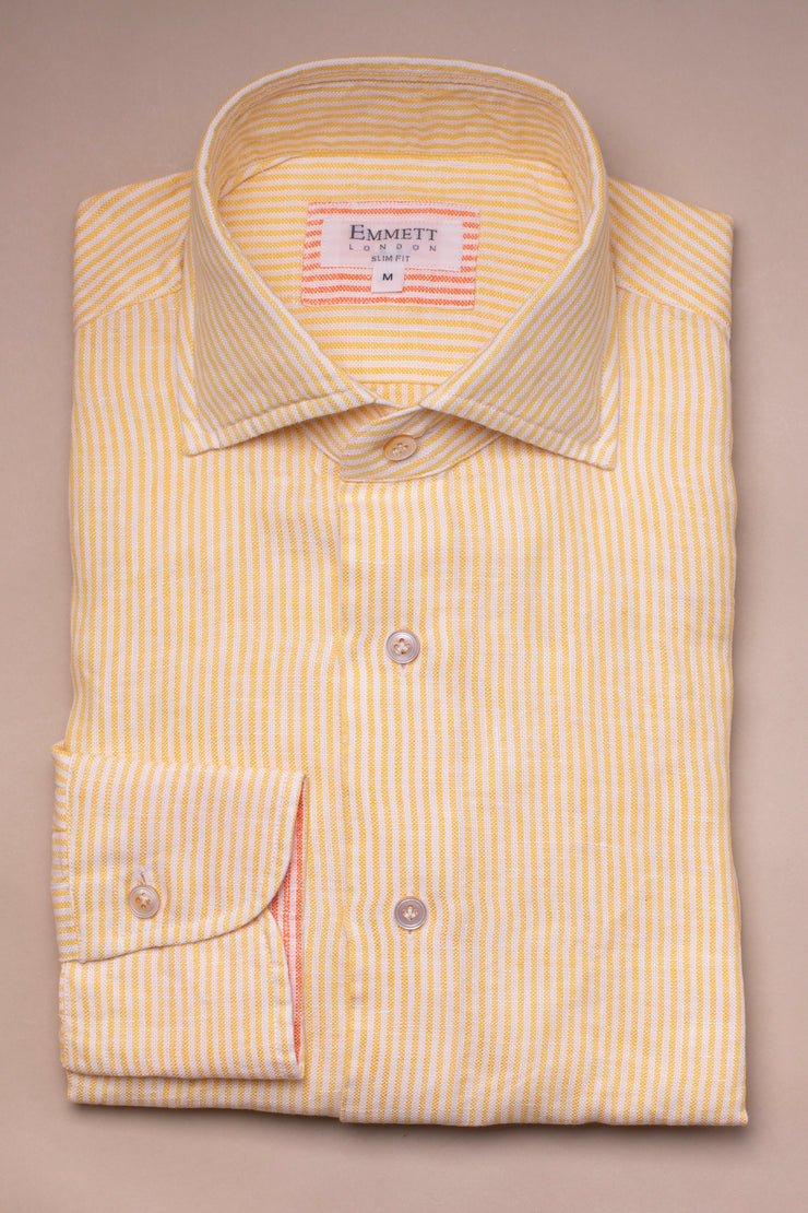 Yellow Linen Striped Shirt