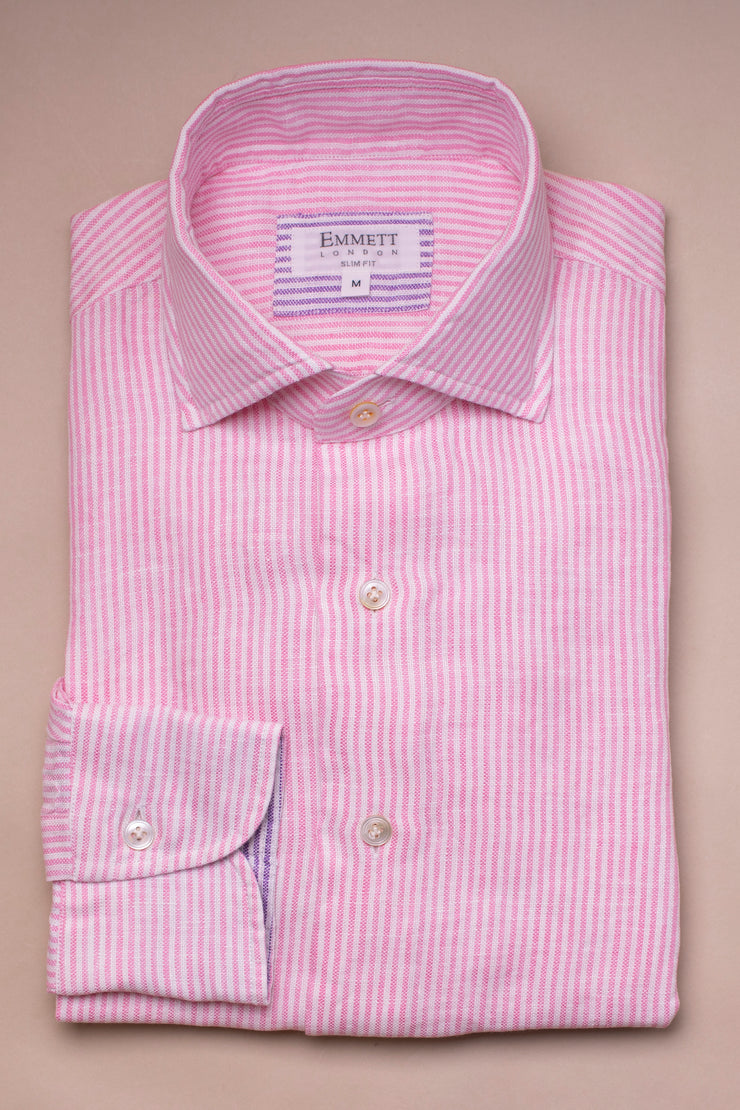 Pink Linen Striped Shirt