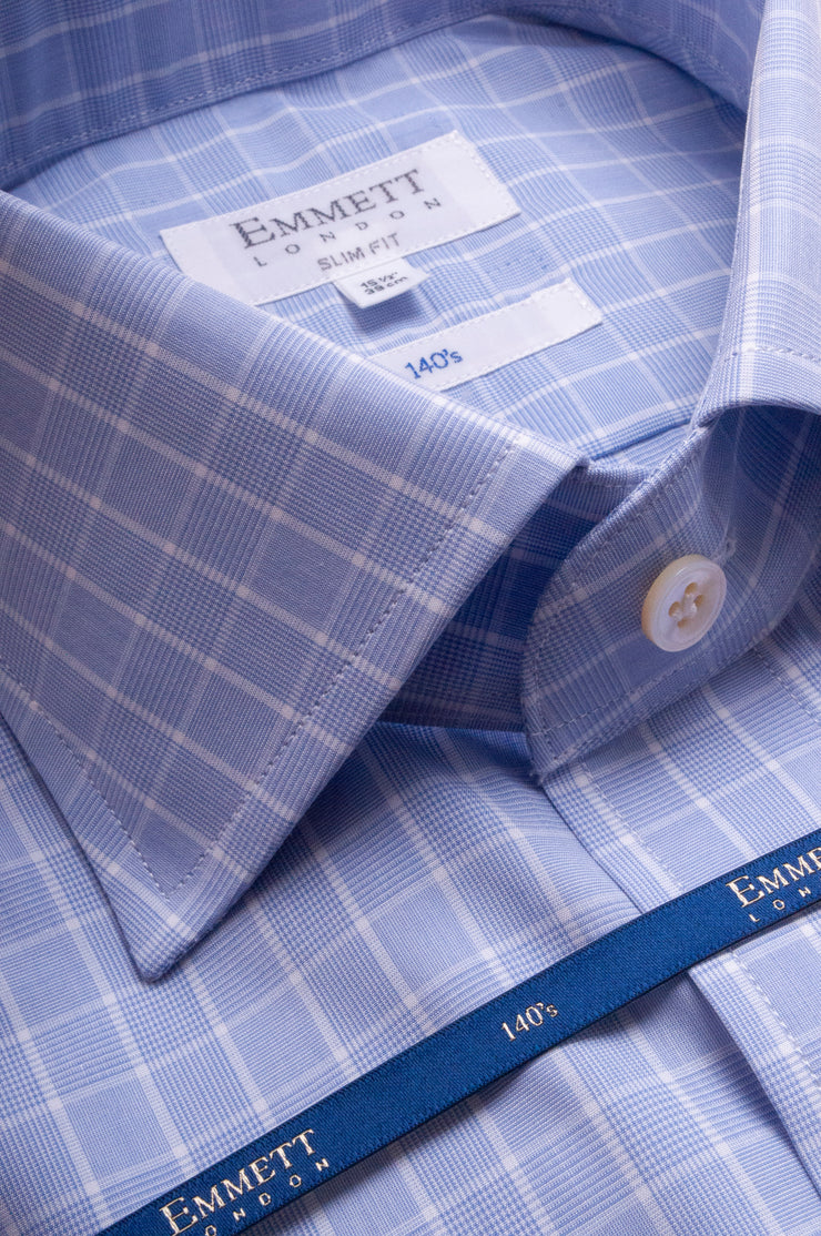 Blue Checked 140s Shirt