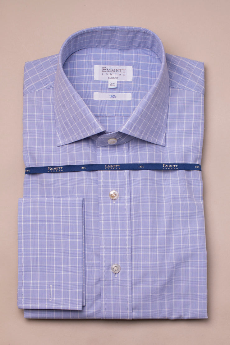 Blue Checked 140s Shirt