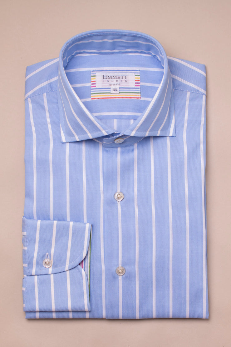 Wide White On Blue striped Shirt