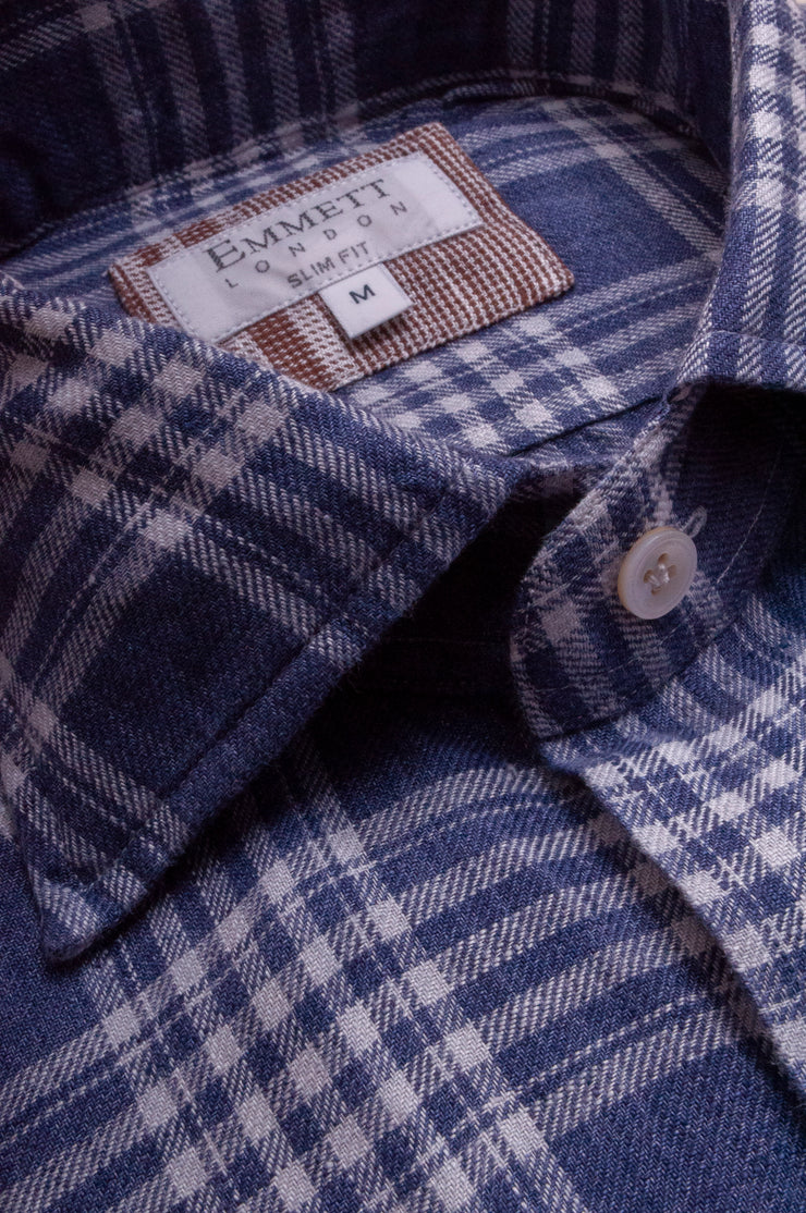 Blue And White Linen Checked Shirt