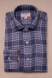 Blue And White Linen Checked Shirt