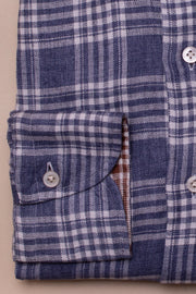 Blue And White Linen Checked Shirt