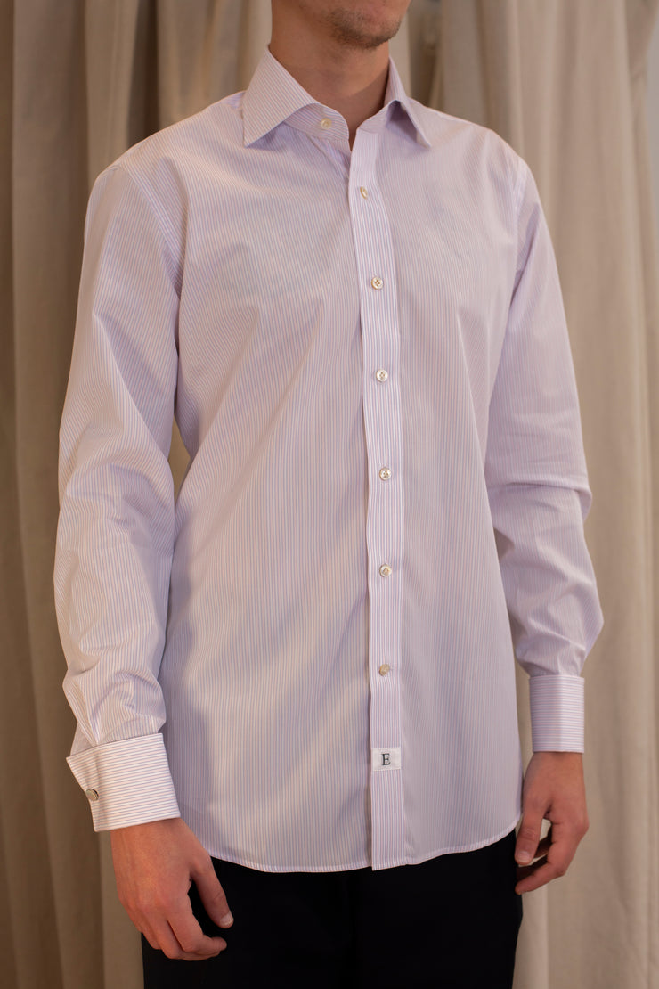 Pink On White 140s Stripe Shirt