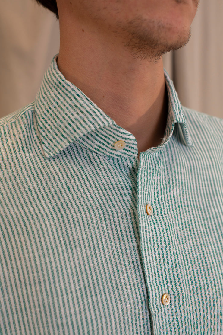 Green Linen Striped Shirt