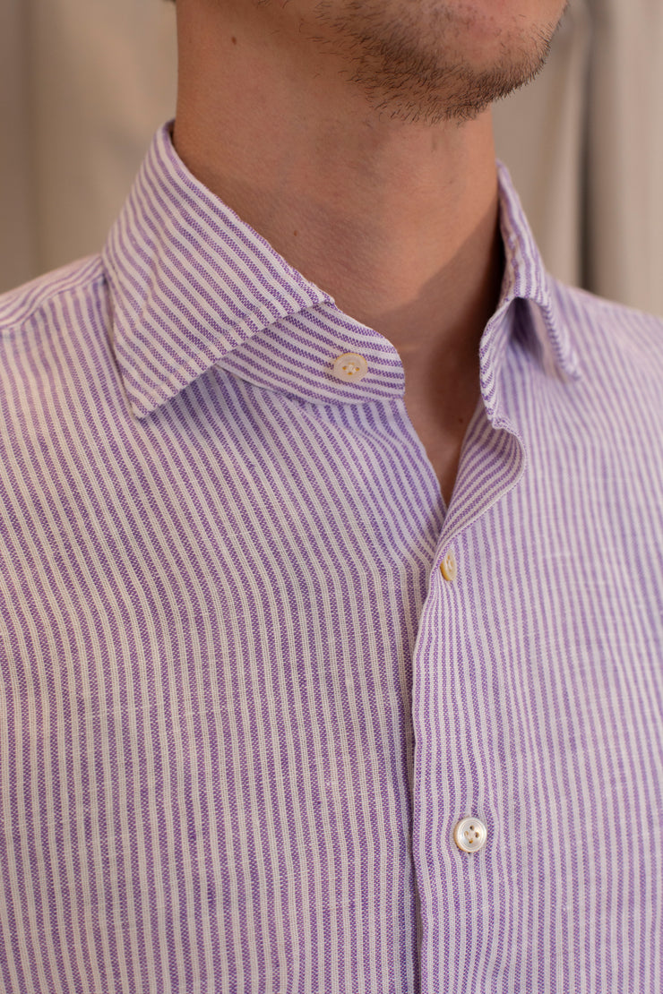 Purple Linen Striped Shirt