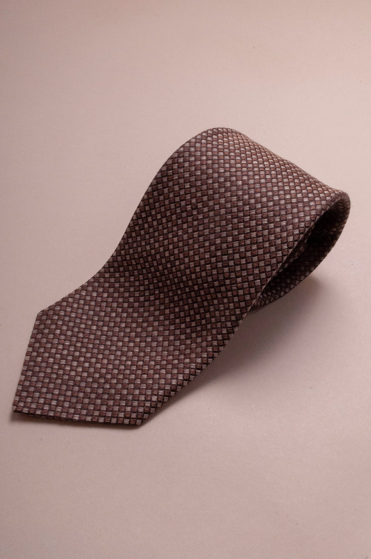 Brown Textured Check Tie