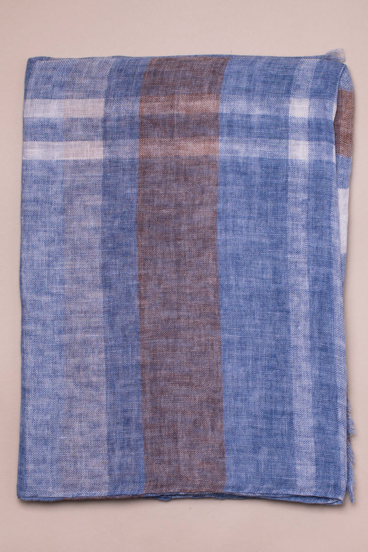Mid Blue Linen Checked Scarf