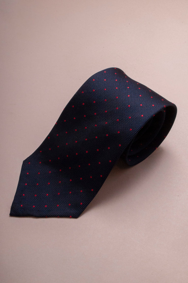Navy And Small Red Polka Dot Tie