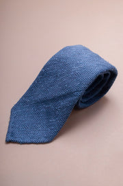 Blue Herrringbone Shantung Silk Tie