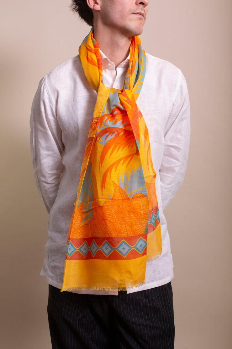 Bright Yellow Floral Silk Linen Scarf