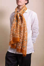 Orange Floral Silk Linen Scarf