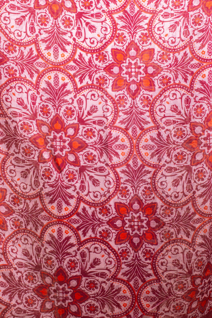 Red Floral printed Silk Linen Scarf