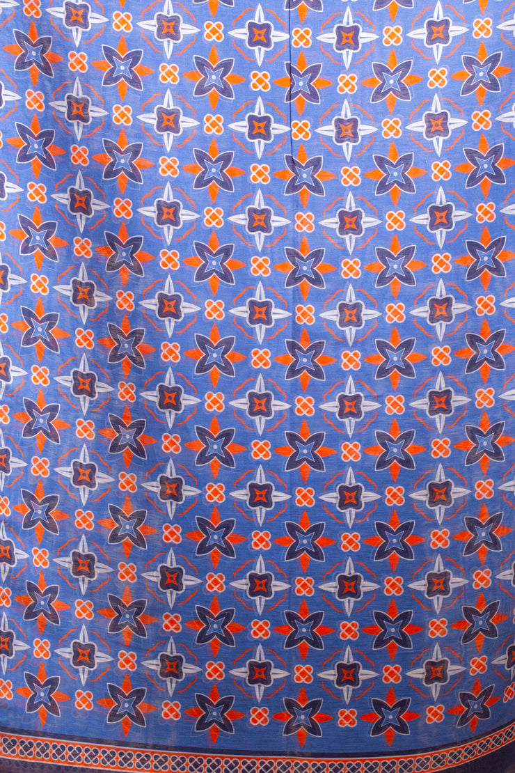 Blue And Orange Design Silk Linen Scarf