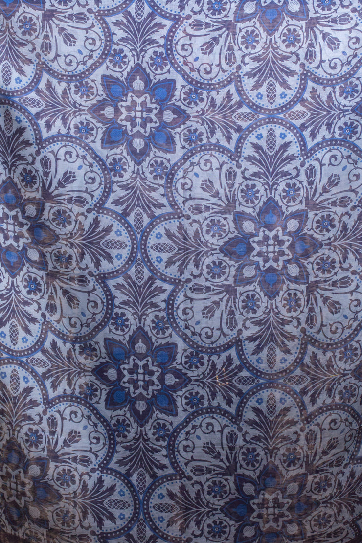 Blue floral Silk Linen Scarf