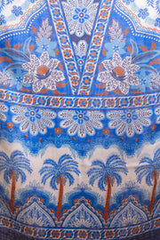 Blue Palm Tree Silk Linen Scarf