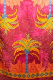 Pink Floral Printed Silk Linen Scarf
