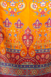 Orange Paisley Printed Silk Linen Scarf