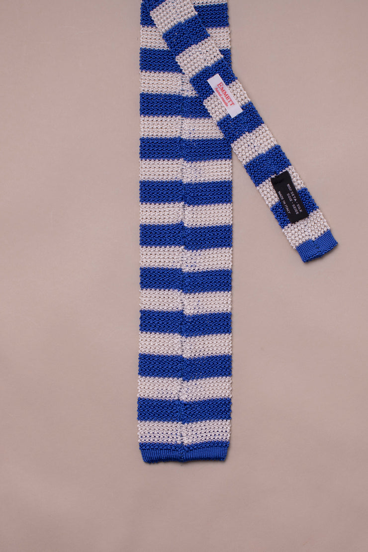 White And Blue Silk Knitted Tie