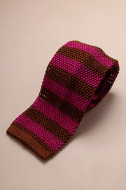 Pink And Brown Silk Knitted Tie