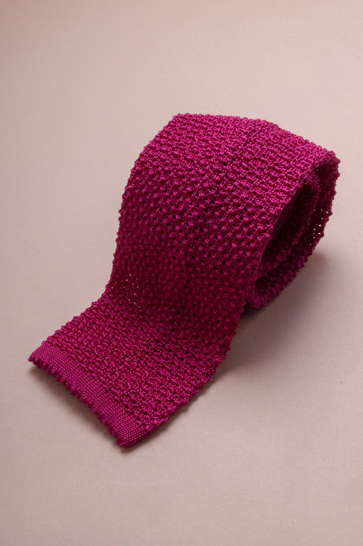 Dark Pink Silk Knitted Tie