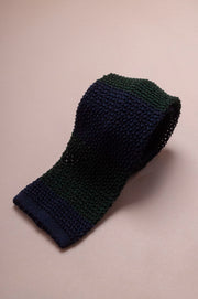 Wide Navy Green Silk Knitted Tie