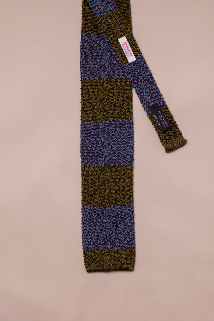 Wide Blue And Green Silk Knitted Tie