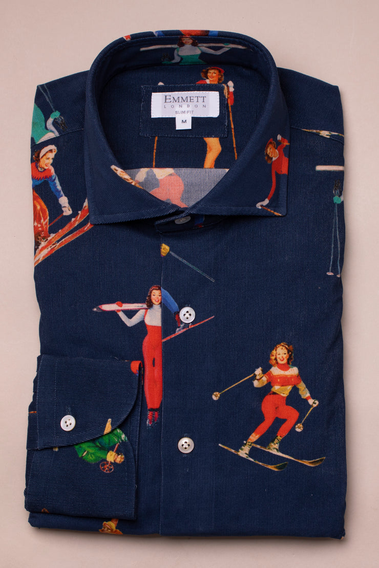 Navy Skier Printed Shirt