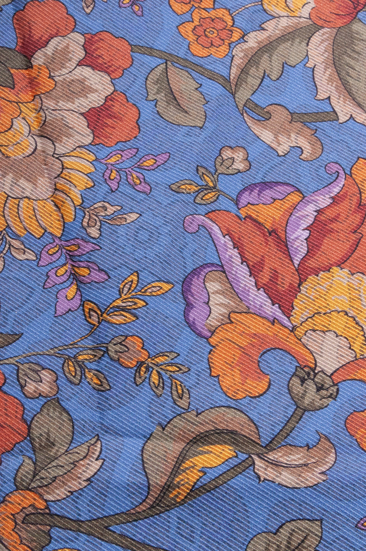 Light Blue Bold Flower Printed Silk Scarf
