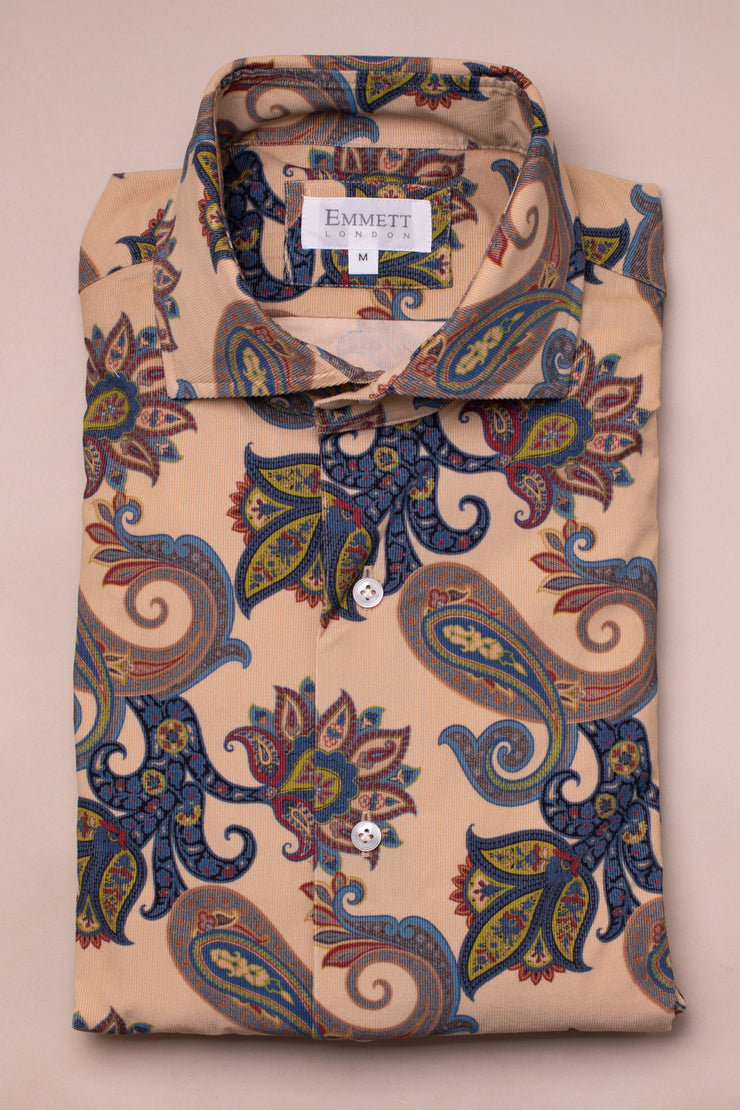 Blue Paisley Printed Cord Shirt