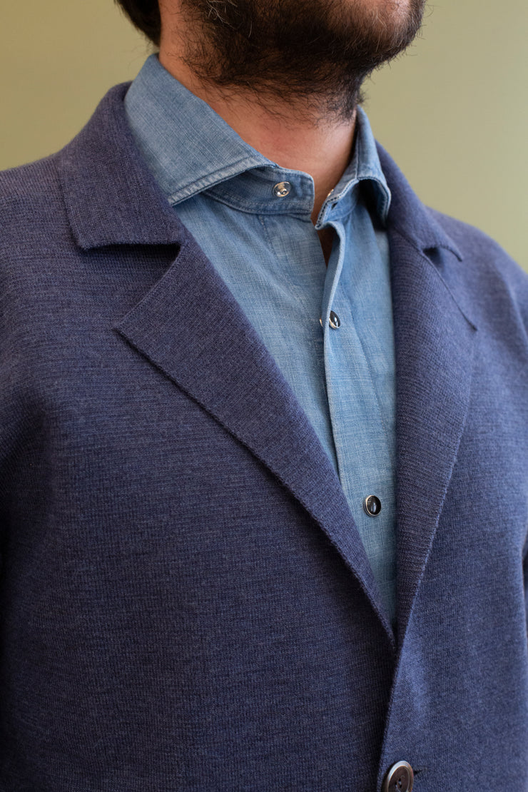 Mid Blue Merino Wool Knitted Jacket