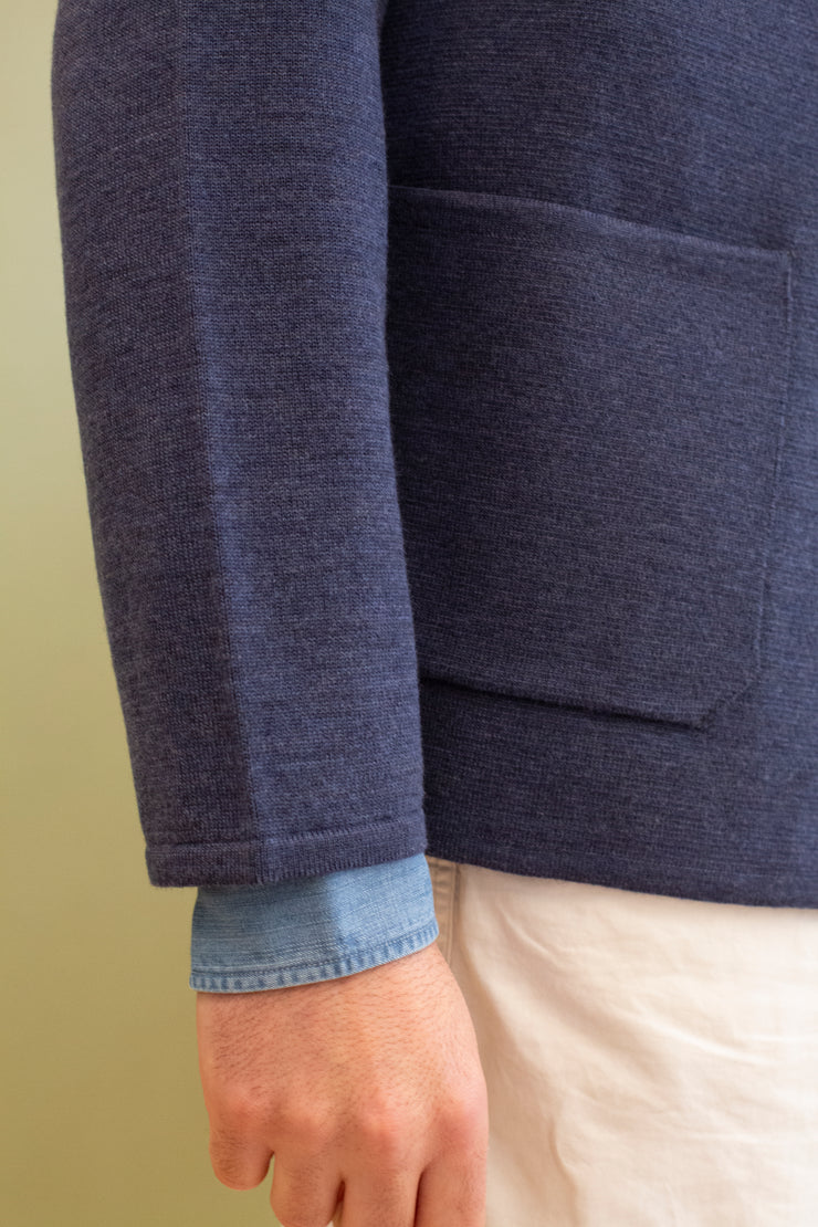 Mid Blue Merino Wool Knitted Jacket