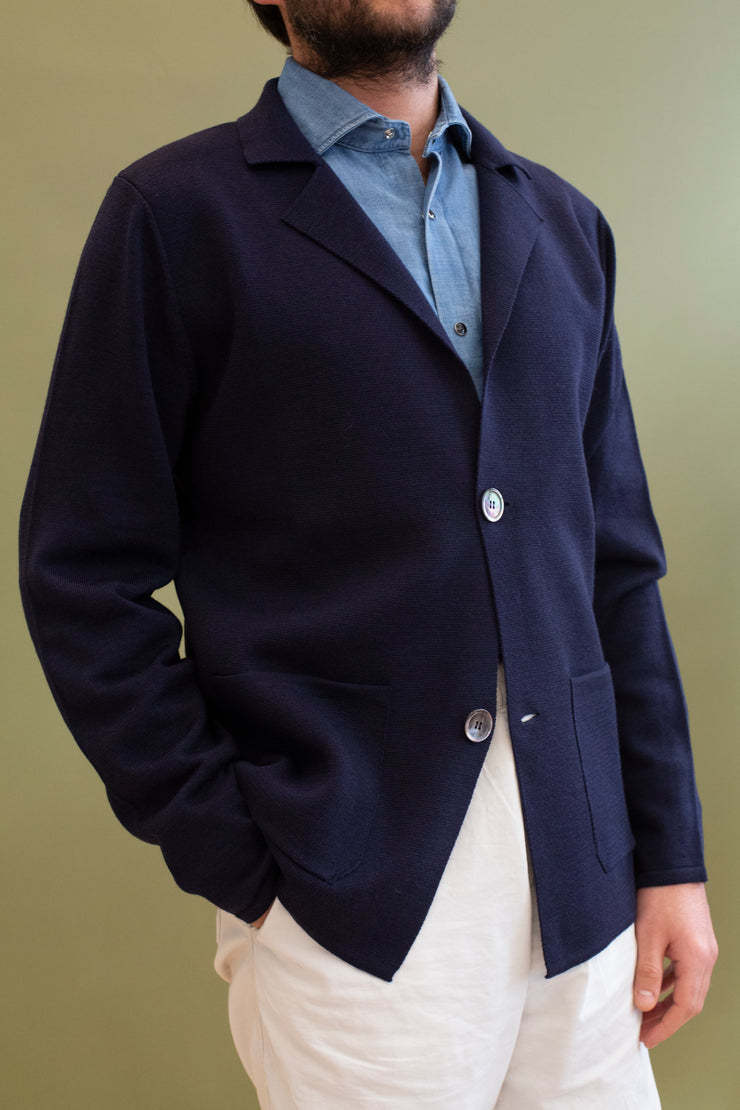 Navy Merino Wool Knitted Jacket
