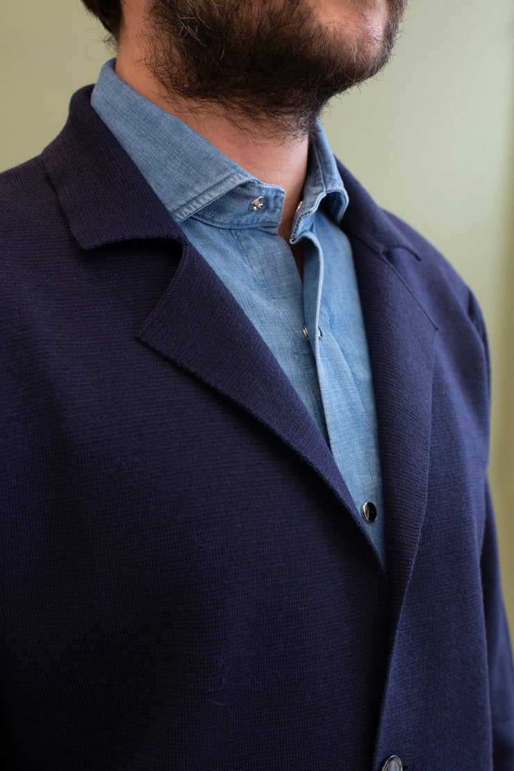 Navy Merino Wool Knitted Jacket