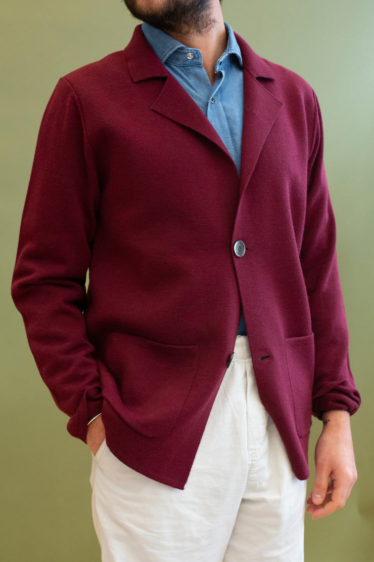 Burgundy Merino Wool Knitted Jacket