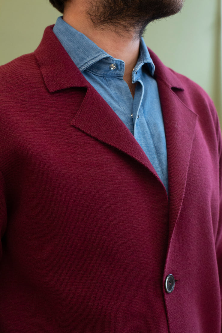Burgundy Merino Wool Knitted Jacket