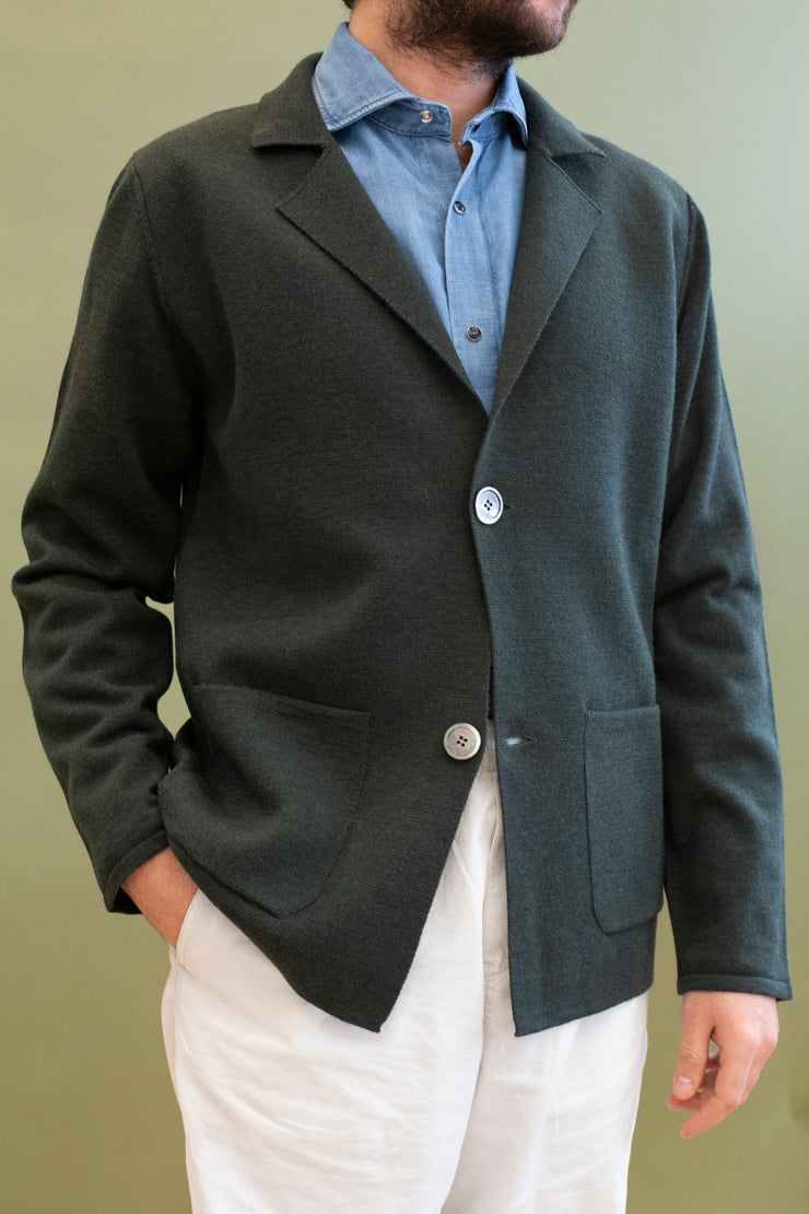 Dark Green Merino Wool Knitted Jacket
