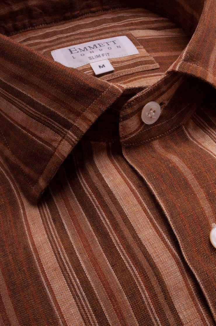 Brown Linen Stripes Shirt