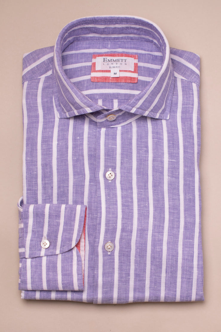 Purple Wide Linen Stripe Shirt