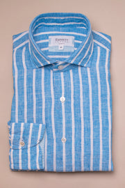 Bold Blue Wide Linen Stripe Shirt