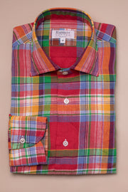 Red Multi Madras Check Linen Shirt