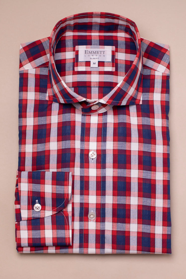 Light Red And Navy Check Shirt