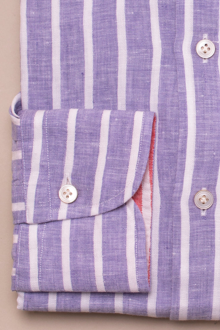 Purple Wide Linen Stripe Shirt