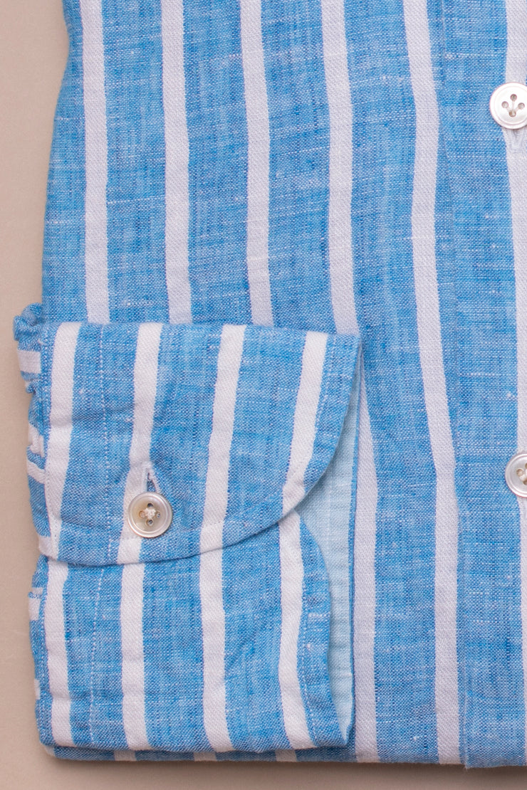 Bold Blue Wide Linen Stripe Shirt