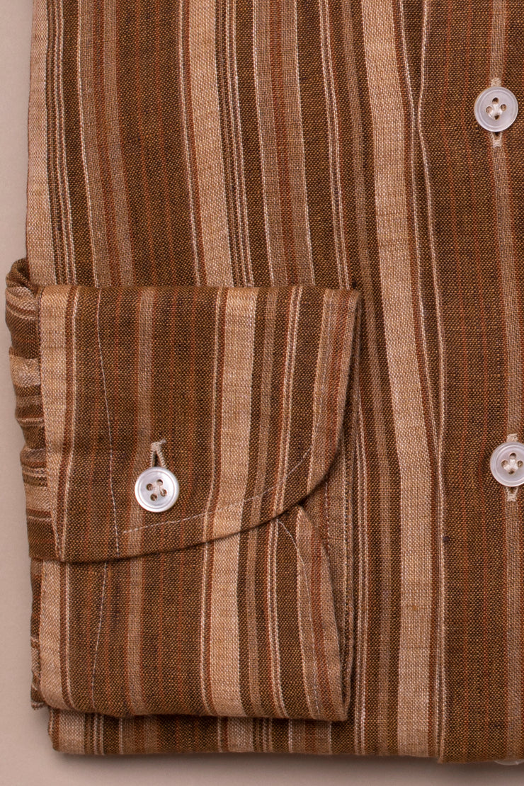 Brown Linen Stripes Shirt