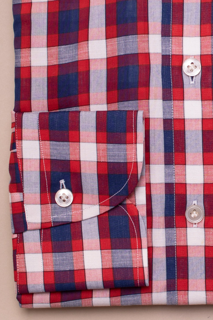 Light Red And Navy Check Shirt