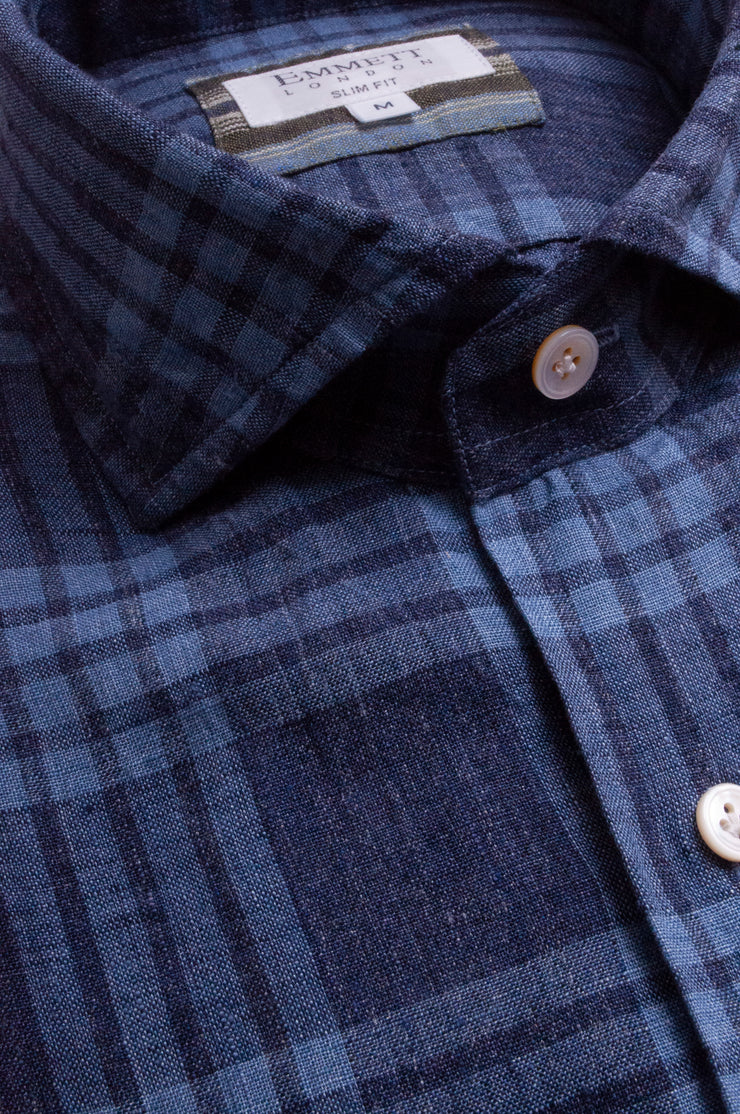 Blue On Blue Check Linen Shirt