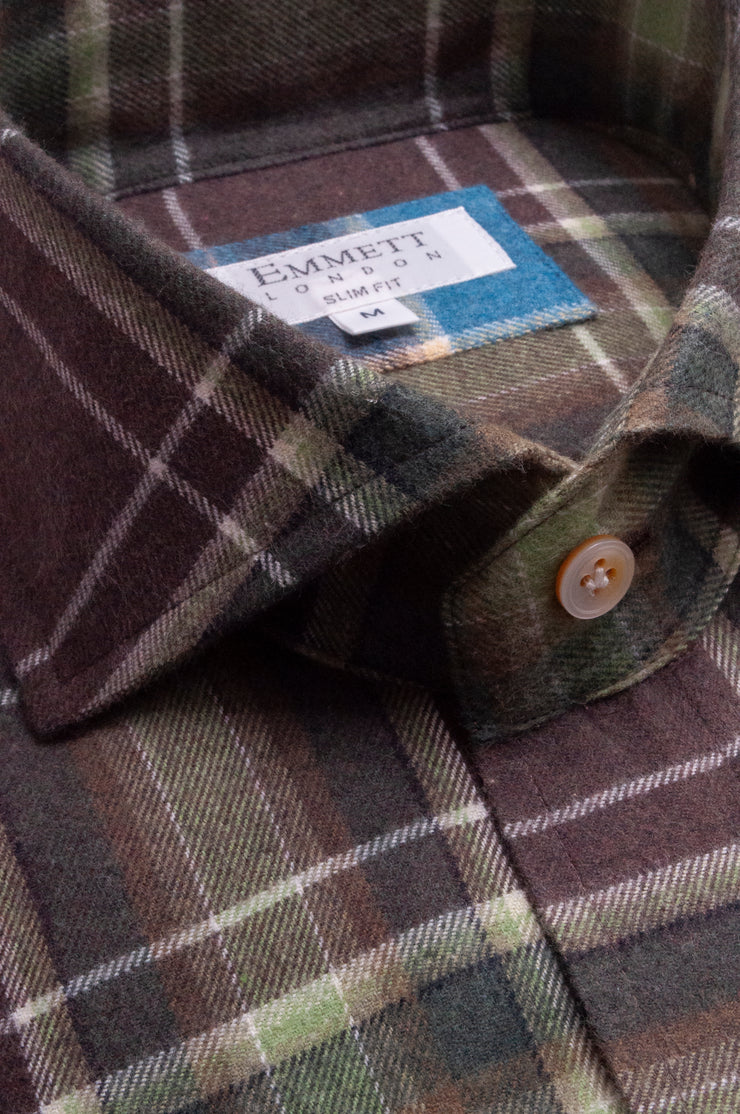 Green Brushed Cotton Checked Shirt