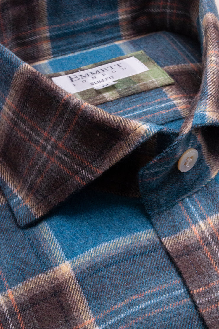 Blue Brushed Cotton Check Shirt